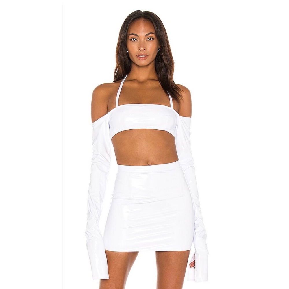 LaQuan Smith x Revolve off-the-shoulder crop top & matching mini skirt set XS S